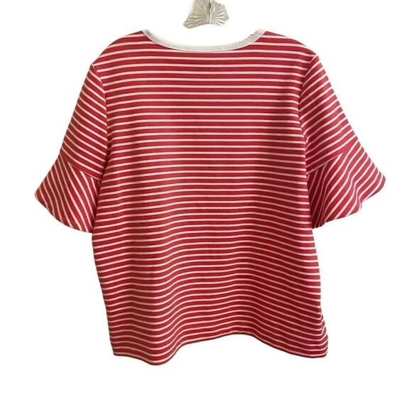 Draper James Sailor Stripe Flutter Sleeve Tee Coral White Large - Picture 2 of 6
